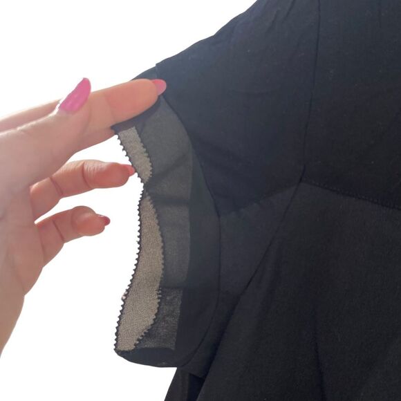 French Connection Polly Raw Edge Semi Sheer Layered Top Size S Black High Low - Picture 5 of 8